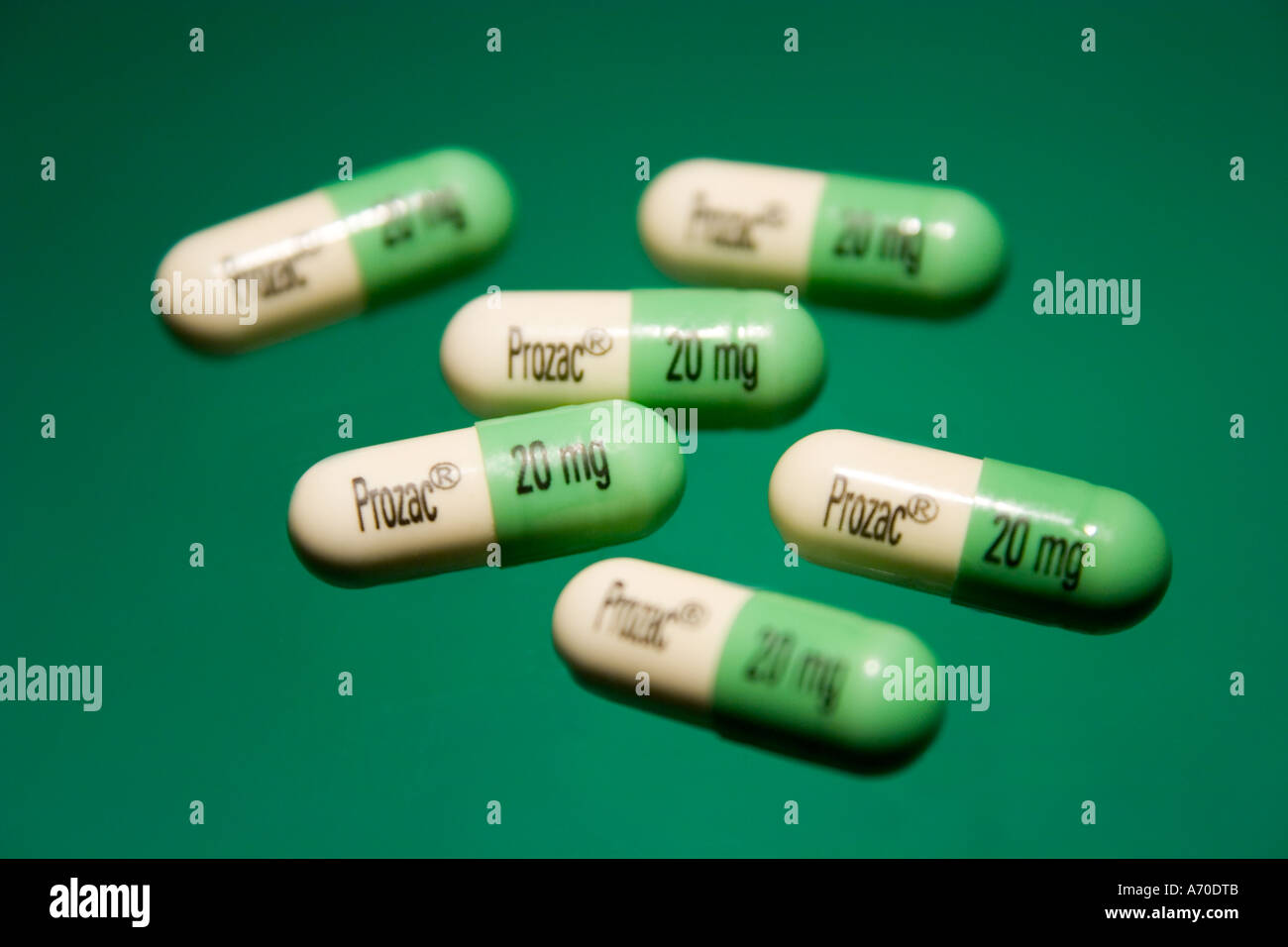 Nahaufnahme von Prozac-Kapseln Stockfoto