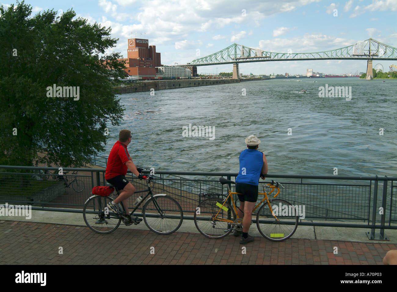 Radfahrer die Jacques Cartier Brücke in Montreal Stockfoto