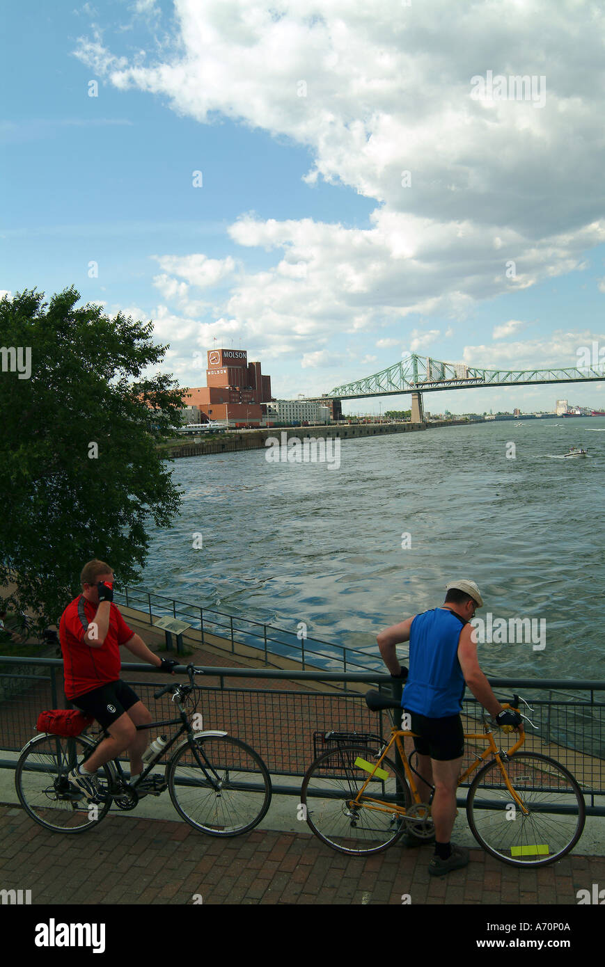 Radfahrer die Jacques Cartier Brücke in Montreal Stockfoto