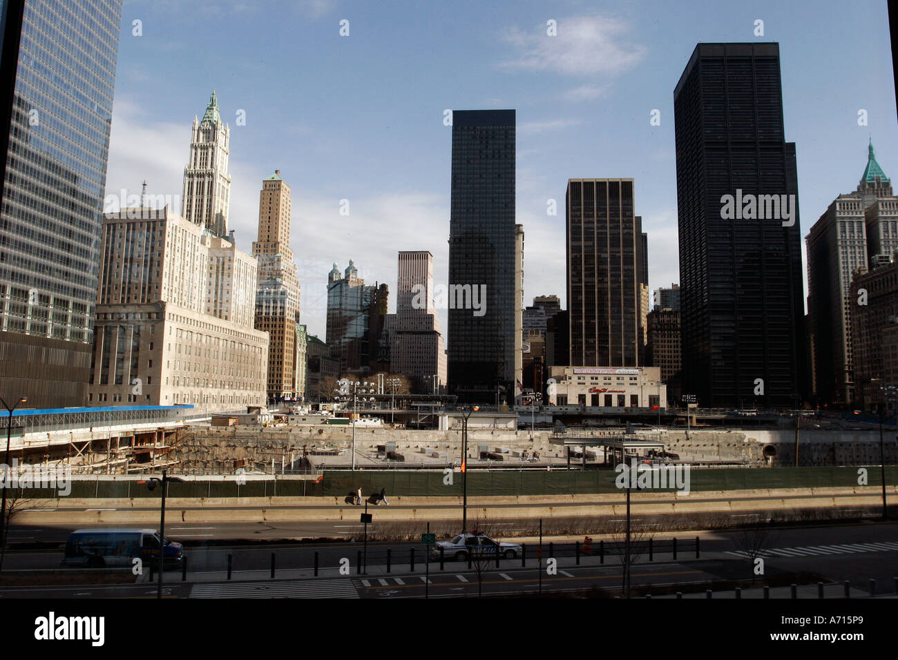 Ground Zero Ortsbild des World Trade Centers nach dem 911 Angriffe vor dem Umbau (Februar 2006). New York City USA Stockfoto