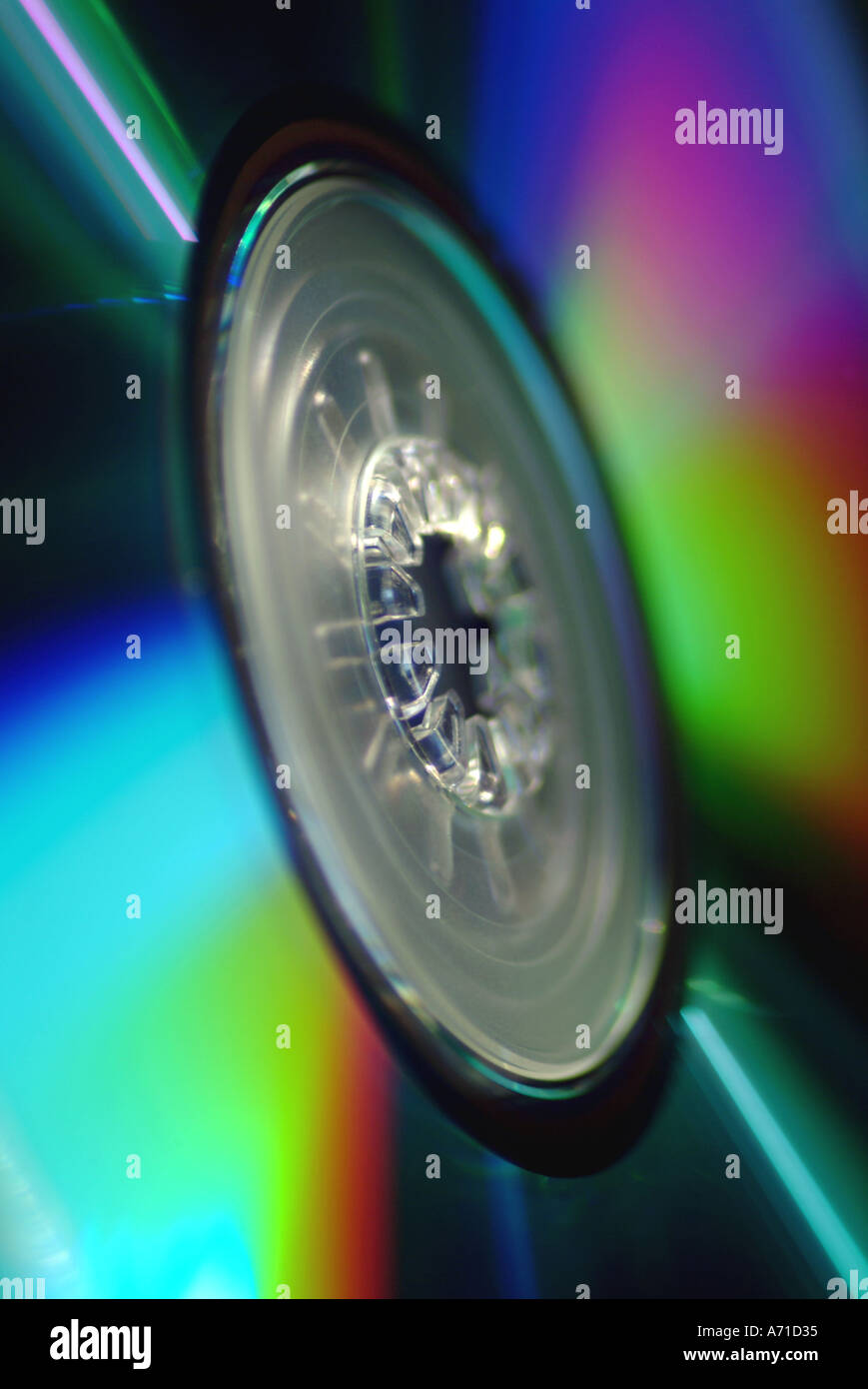 Zentrum-Detail von einer Compact Disc und Fall Stockfoto