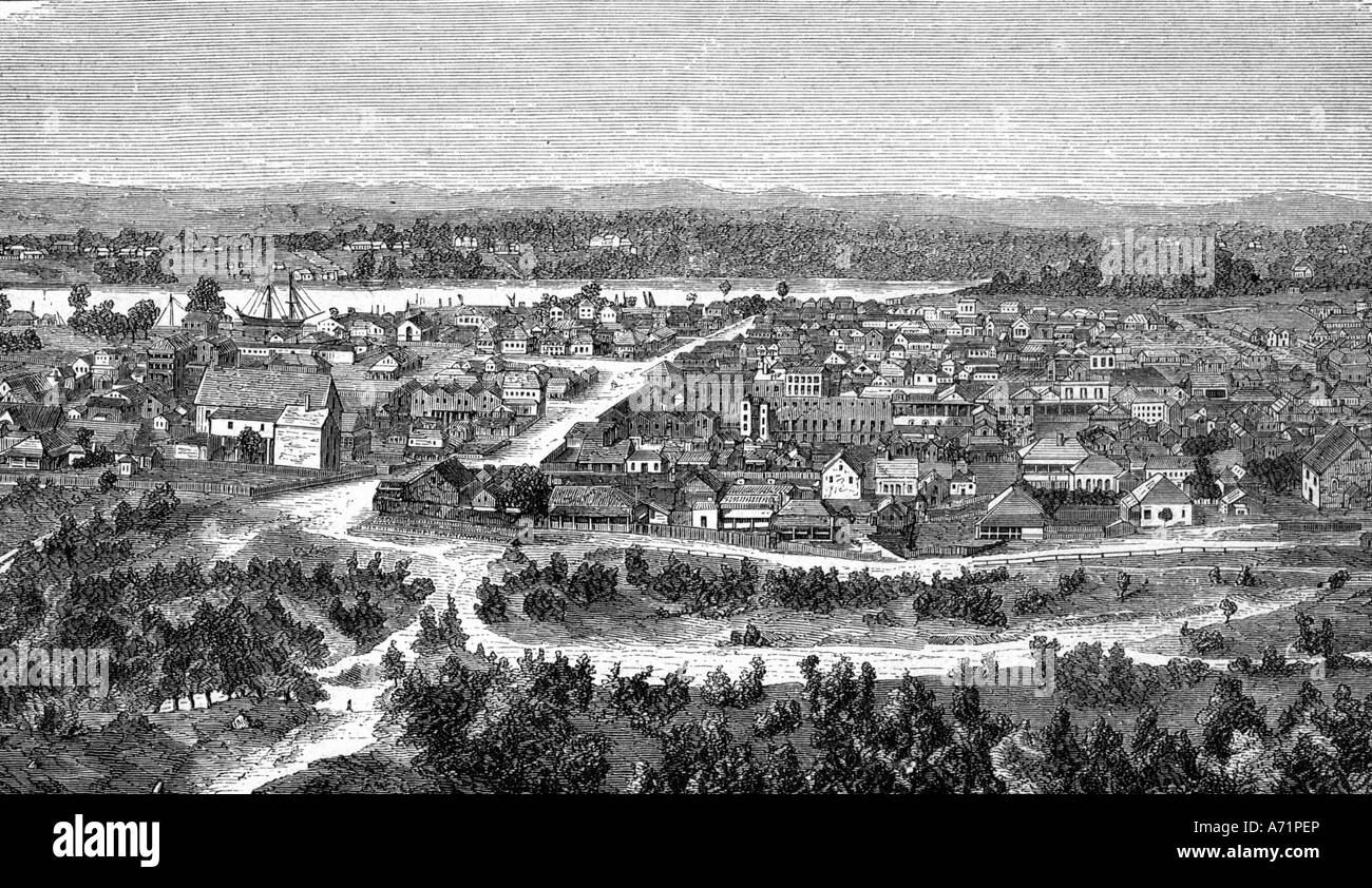Geographie/Reisen, Australien, Brisbane, Stadtansichten/Stadtbild, Gravur, 1865, Stockfoto