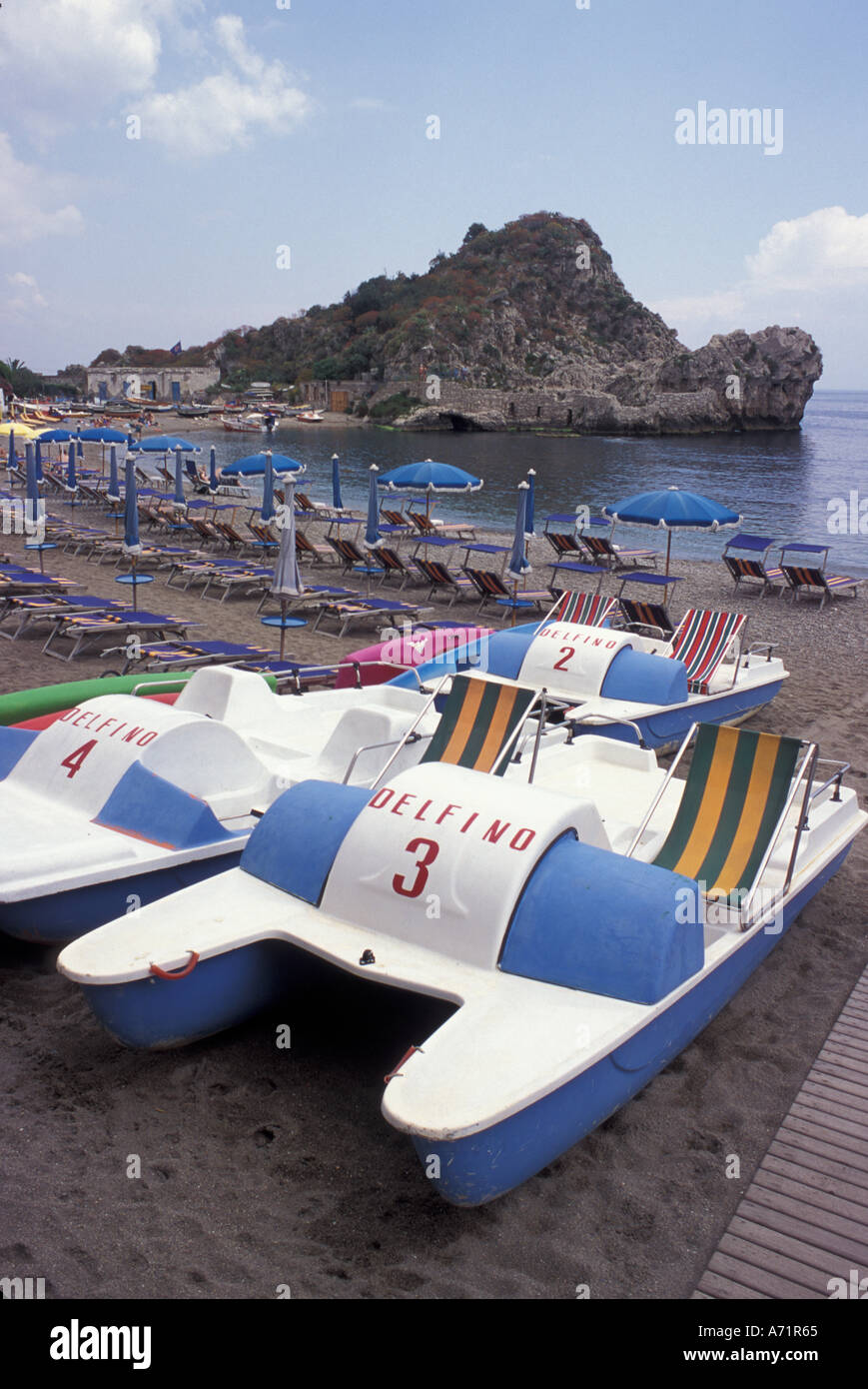 Italien, Sizilien, Taormina. Mazzaro Strand. Stockfoto