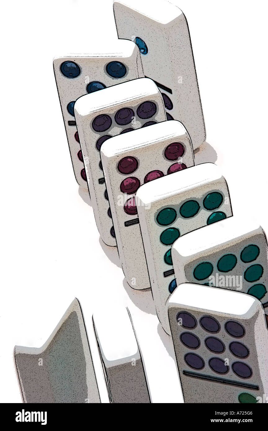 Digitalisierte weiße Domino hochkant stehend Stockfoto