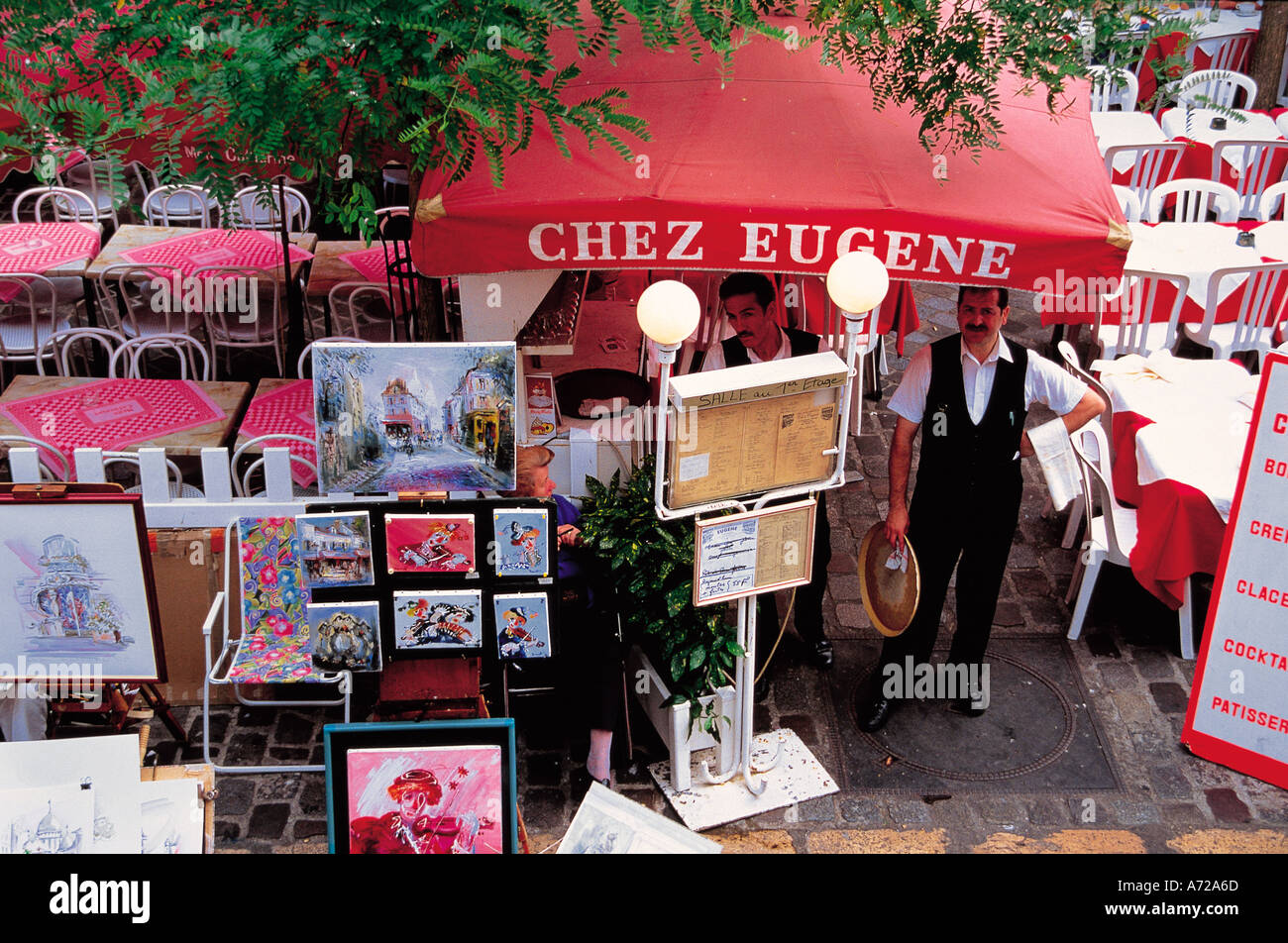 Café im Freien in der Künstler Viertel Paris Frankreich Stockfoto