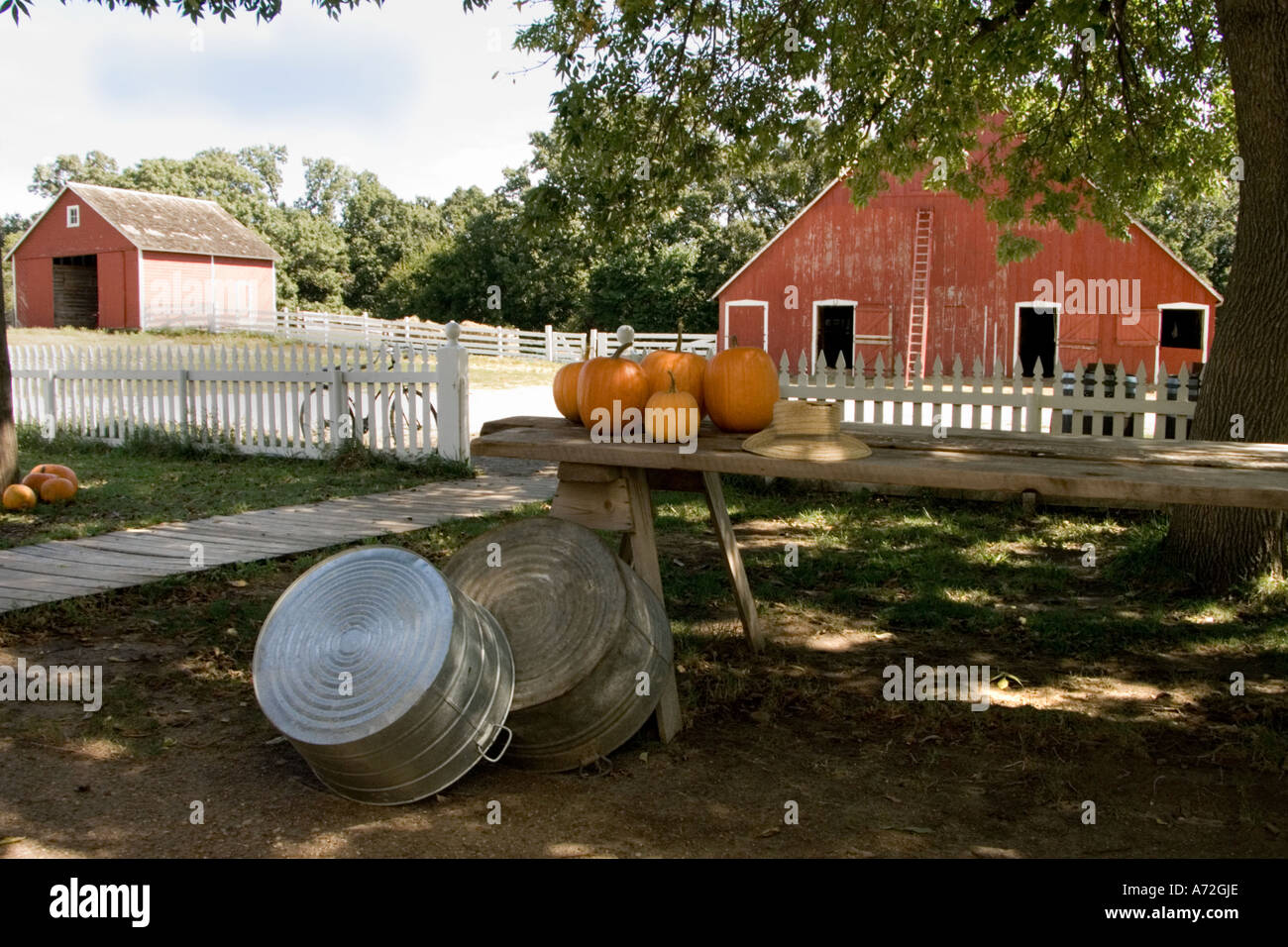 Bauernhof-Szene in der lebenden Geschichte Farmen Neaar, Urbandale IA Stockfoto