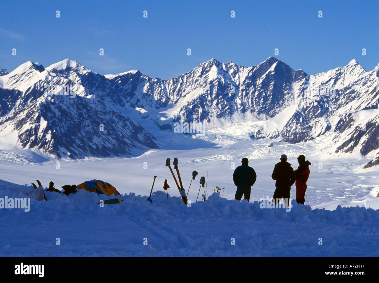 Silhouette Kletterer Ruth Gletscher Denali National Park Stockfoto
