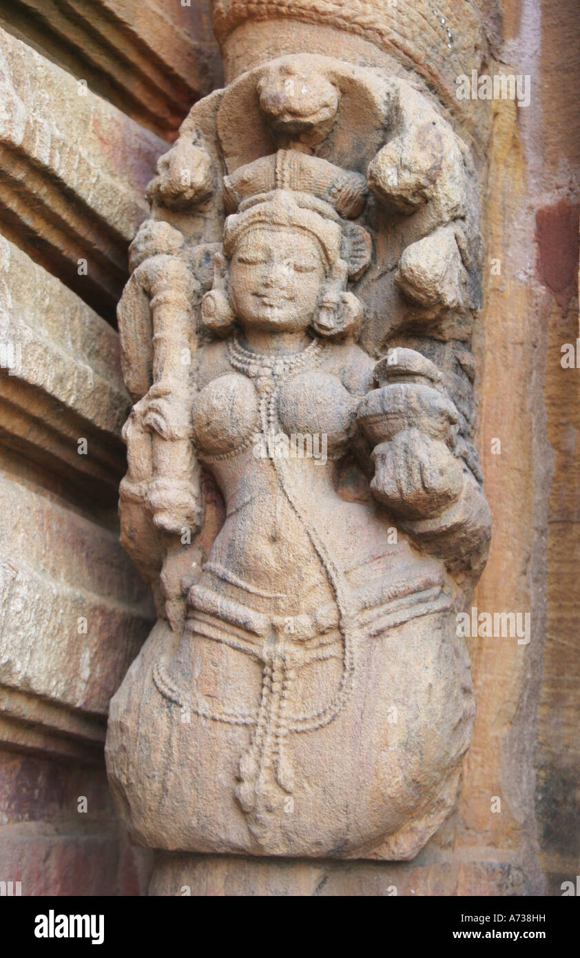 Skulptur im Mukteswar 10. Jahrhundert Tempel ist eines der am meisten verzierte Tempel in Bhubaneshwar, Orissa, Indien Stockfoto