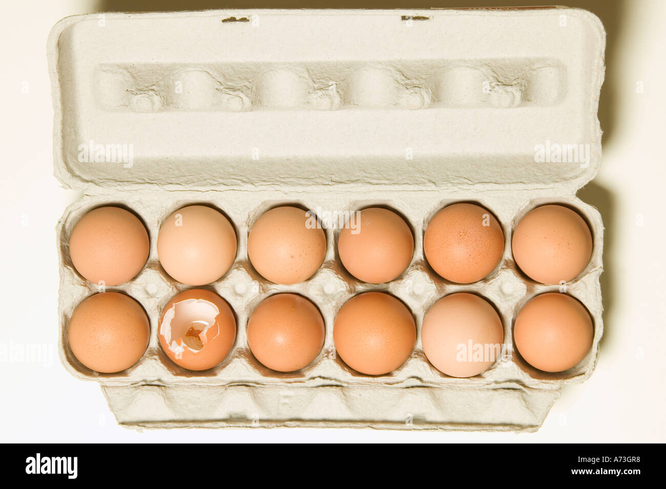 Gebrochene Ei Ein Dutzend Eier Stockfotografie Alamy