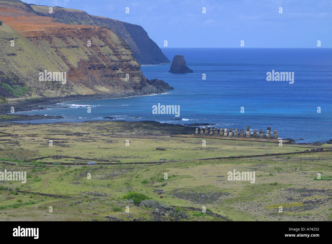 Ahu Tongariki restauriert 1992 Osterinsel Rapa Nui Chile Stockfoto