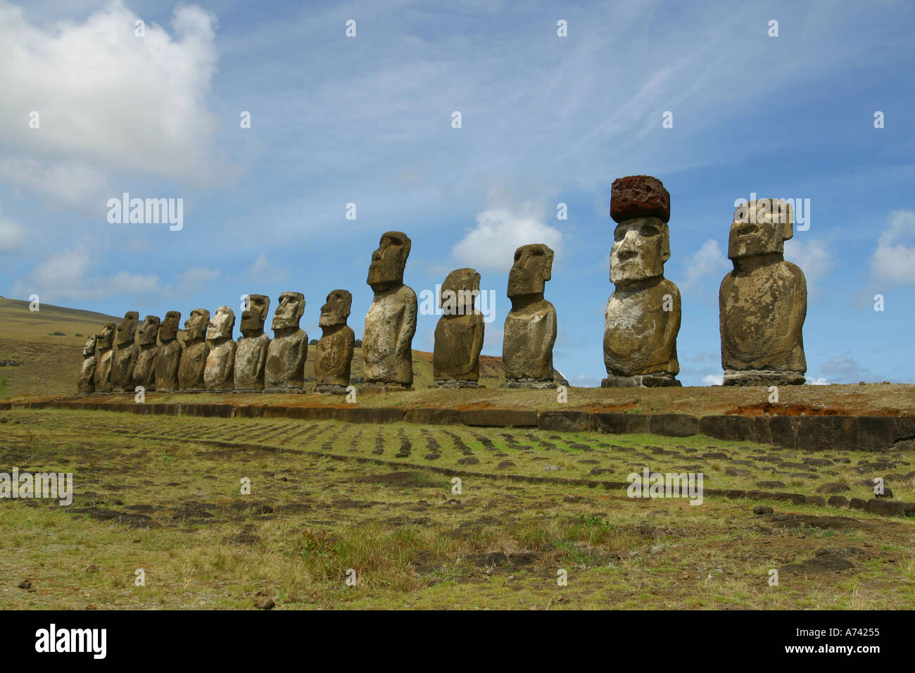Ahu Tongariki restauriert 1992 Osterinsel Rapa Nui Chile Stockfoto