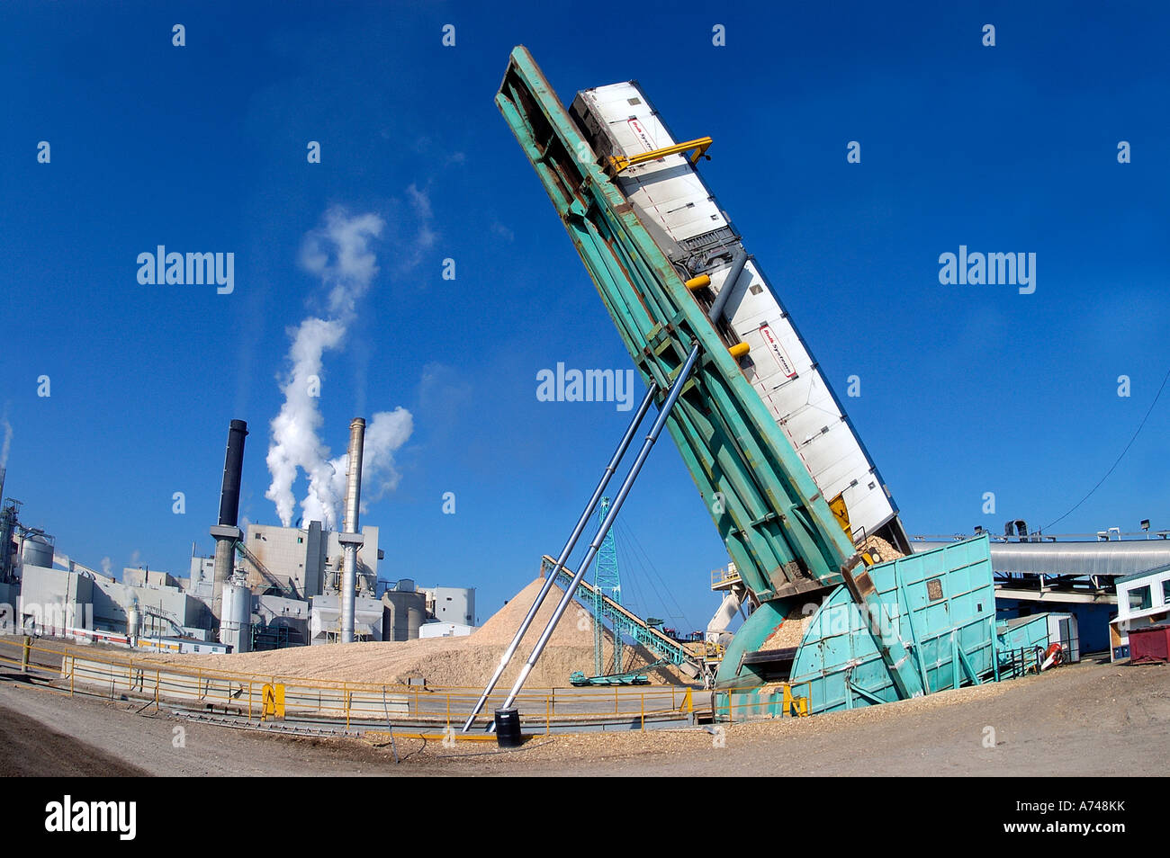 Anhänger an einer Zellstofffabrik zu Dumpingpreisen. Stockfoto