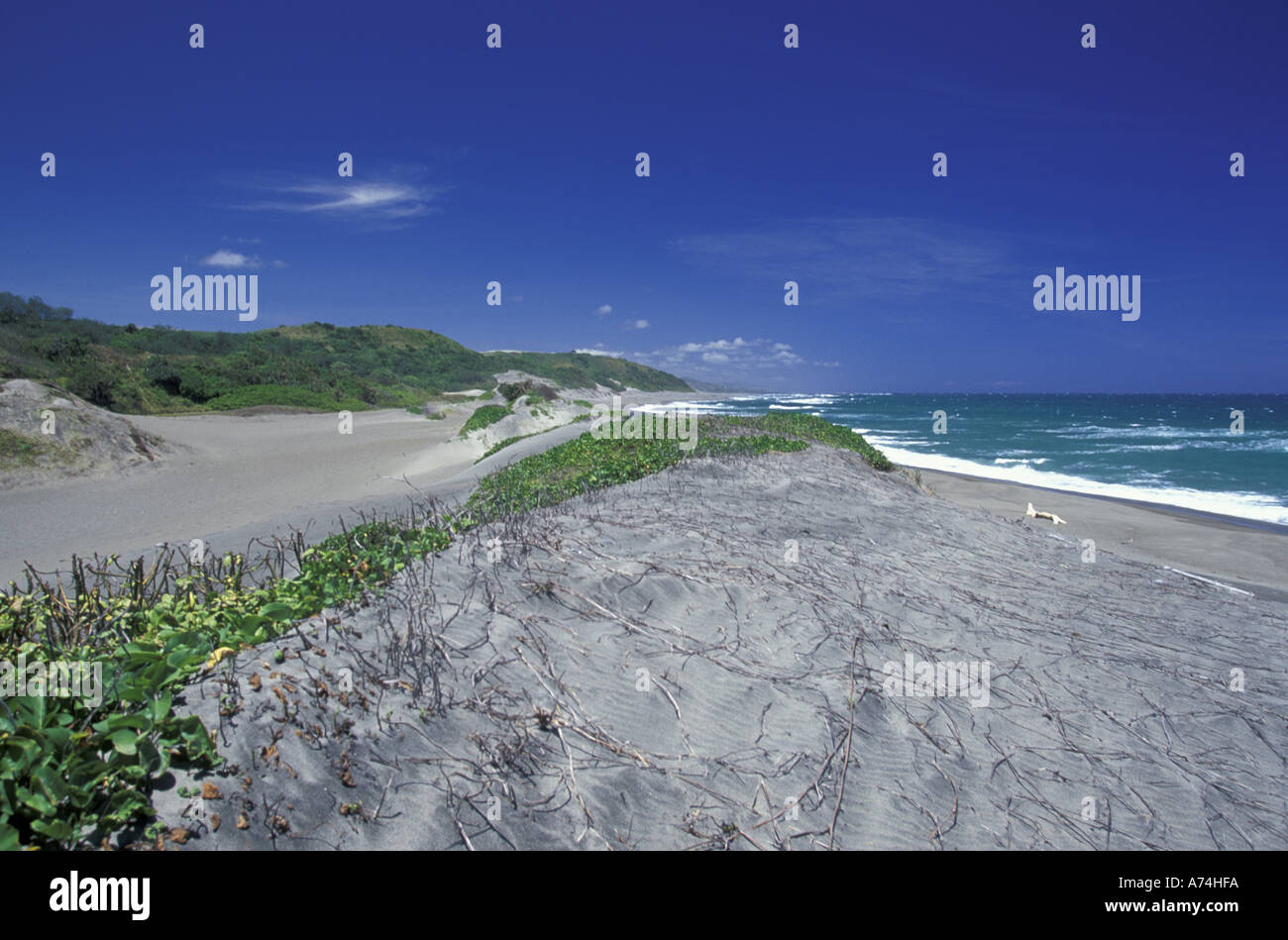 Fidschi-Inseln, Viti Levu, Sigatoka, Sigatoka Sand Dunes NP, Dünen und Strand Stockfoto