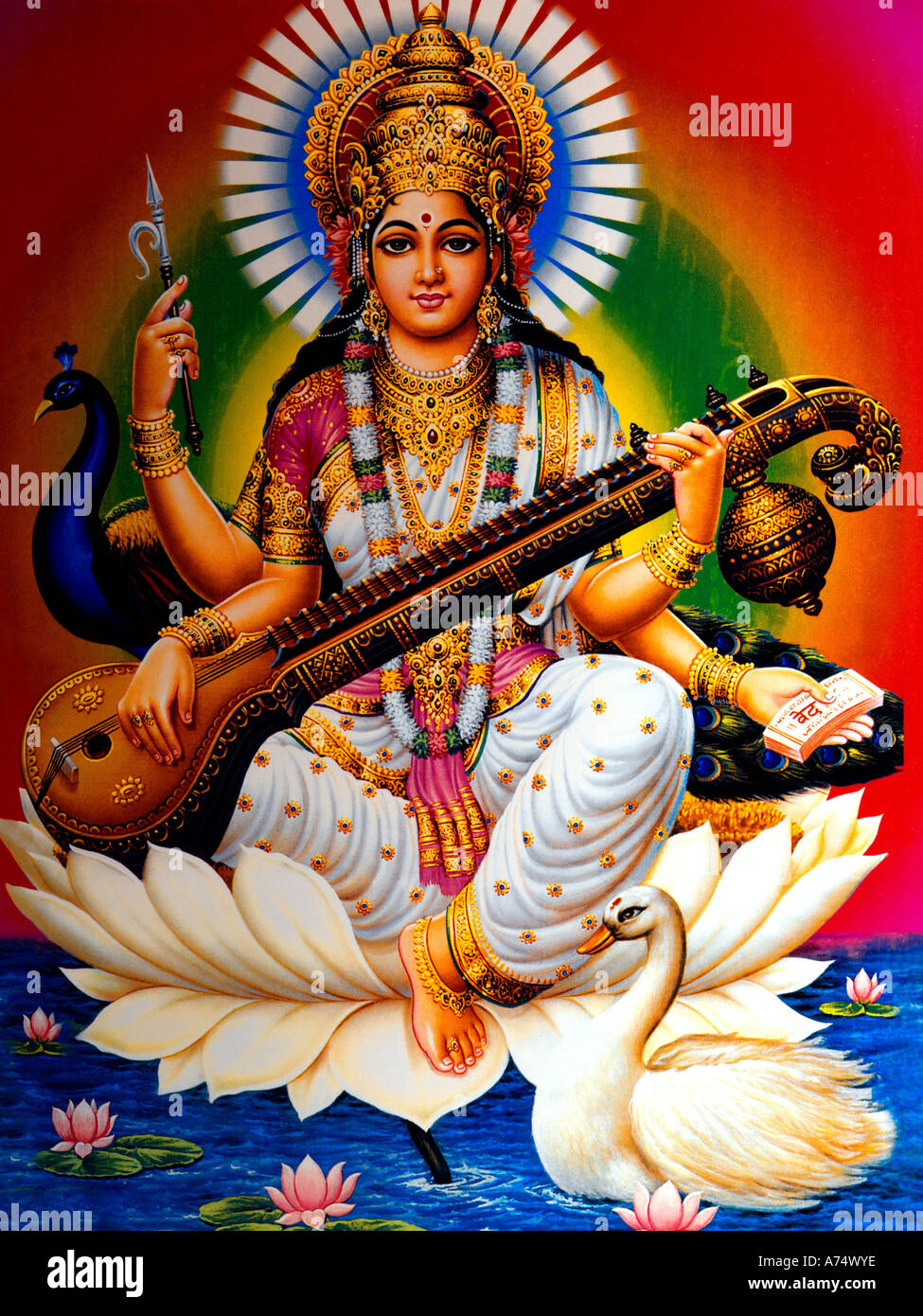 Saraswati HinduGöttin des Lernens Weisheit Musik und Kunst Stockfoto