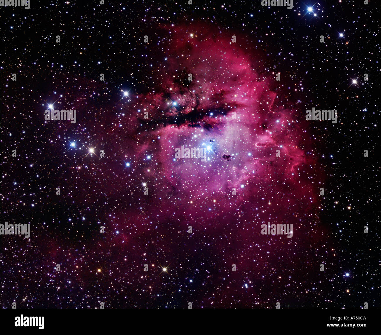 Der Pacman-Nebel, auch bekannt als NGC 281 ist eine HII-Region im Sternbild Cassiopeia und Bestandteil der Perseus Spiralarm. Stockfoto