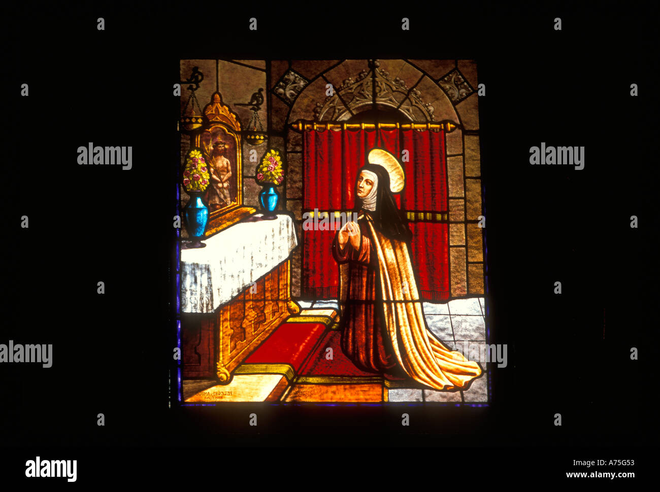 Glasmalerei, Bild, Saint Teresa, Kloster von Santa Teresa, römisch-katholisch, römisch-katholische Kirche, Avila, Provinz Ávila, Kastilien und Leon, Spanien, Europa Stockfoto