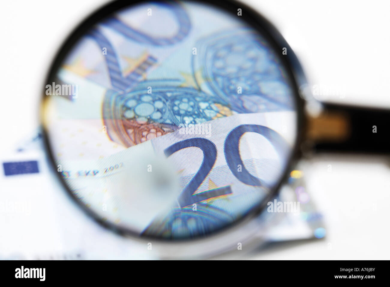 20 Euro-Banknoten unter die Lupe, close-up Stockfoto