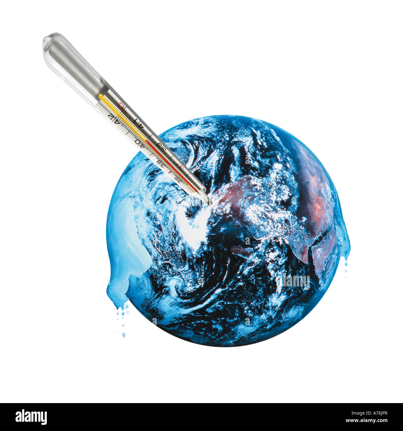 Schmelzen, Erde und Thermometer, Nahaufnahme, (digital Composite) Stockfoto