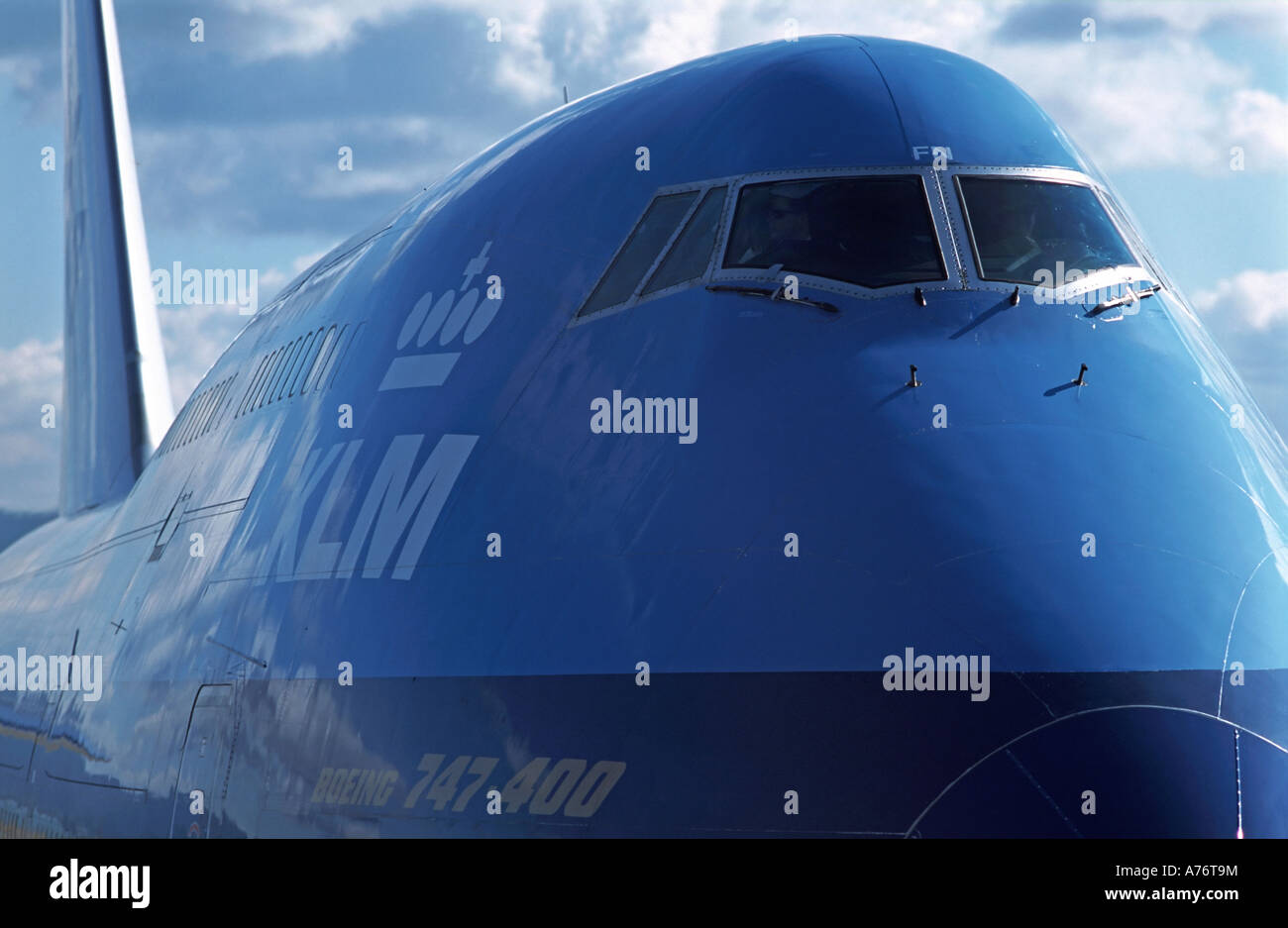 Boeing 747-400 Cockpit aus der Nase KLM Bemalung auf der Seite angezeigt Stockfoto