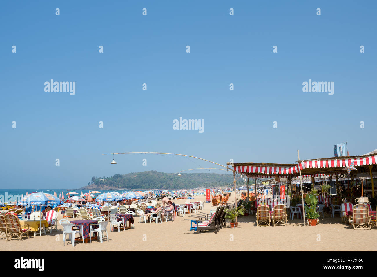 Beach Shack (lokale Strandbar) Baga Beach, North Goa, Goa, Indien Stockfoto