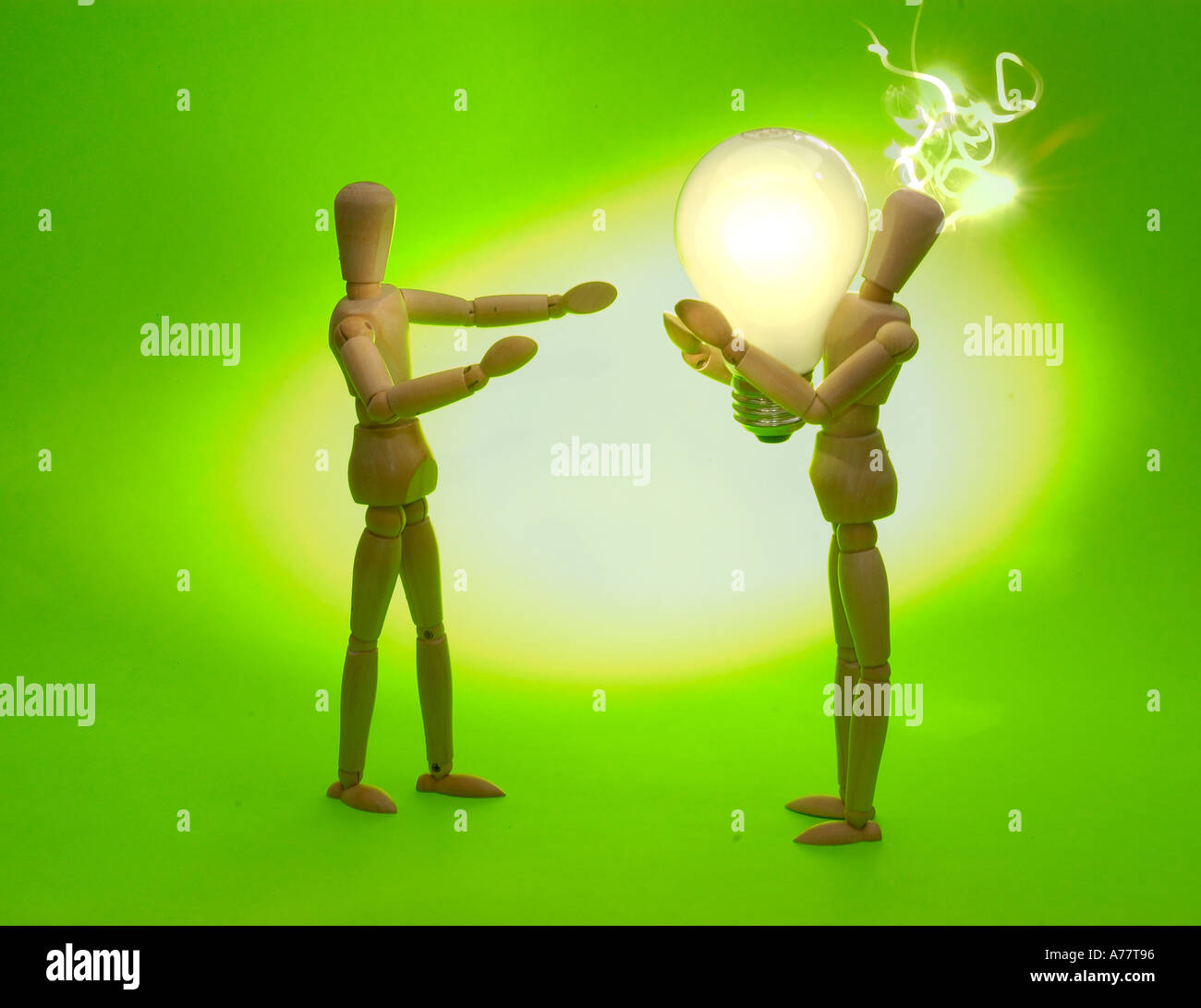 Künstler s Schaufensterpuppen mit einer metaphorischen Idee Stockfoto