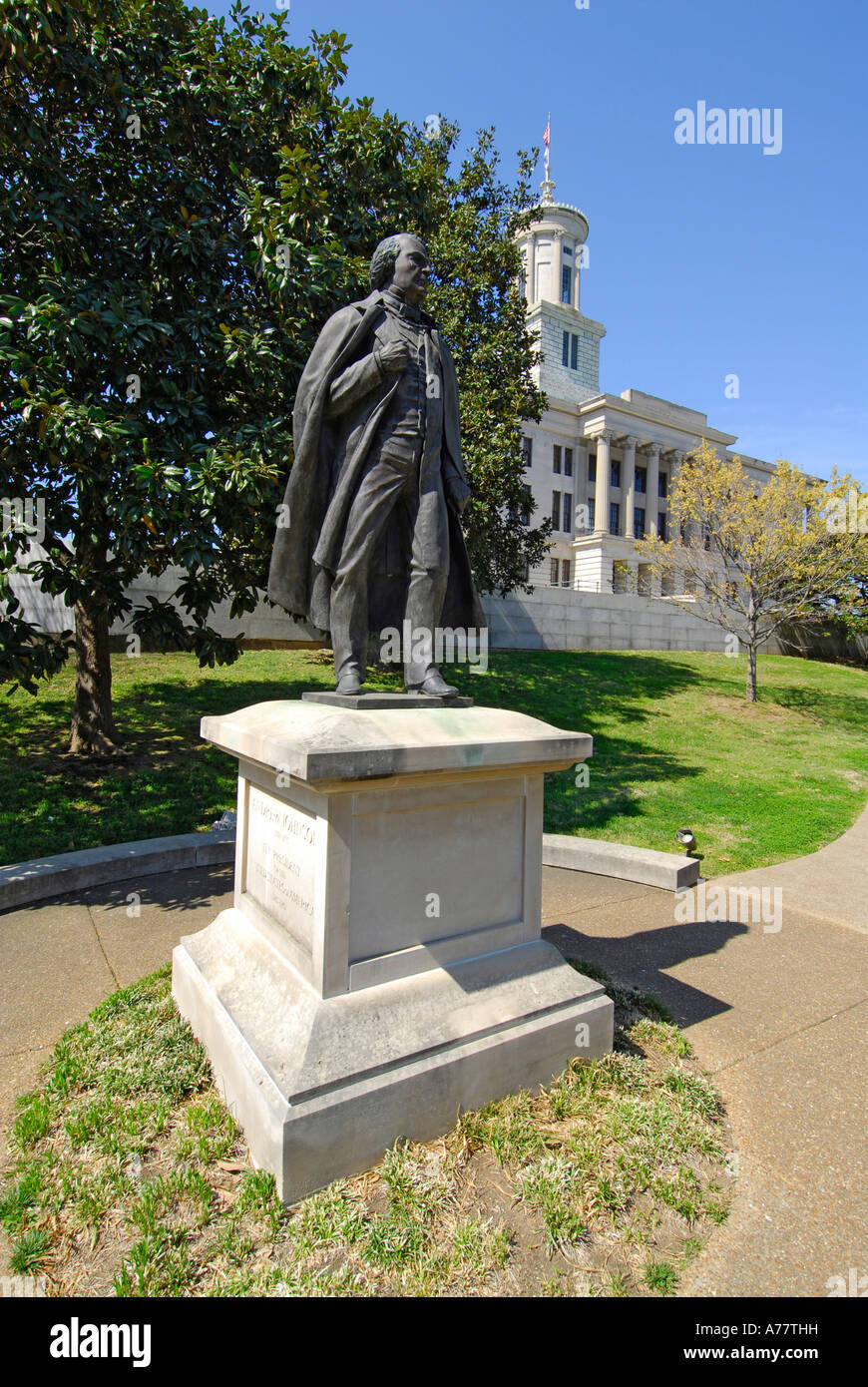 Statue des Präsidenten Andrew Johnson 17. am State Capitol und umliegenden Statuen und Denkmäler Nashville Tennessee TN Stockfoto
