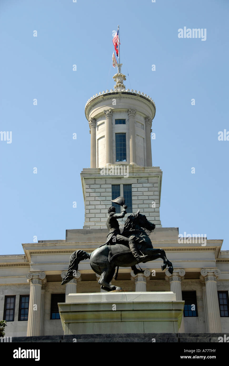 Statue von Andrew Jackson im State Capitol und umliegenden Statuen und Denkmäler Nashville Tennessee TN Stockfoto