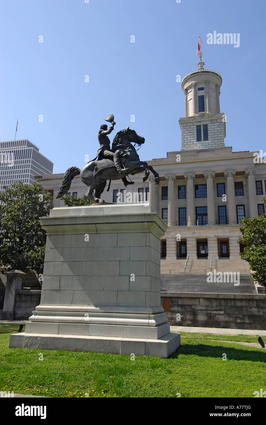 Statue von Andrew Jackson im State Capitol und umliegenden Statuen und Denkmäler Nashville Tennessee TN Stockfoto