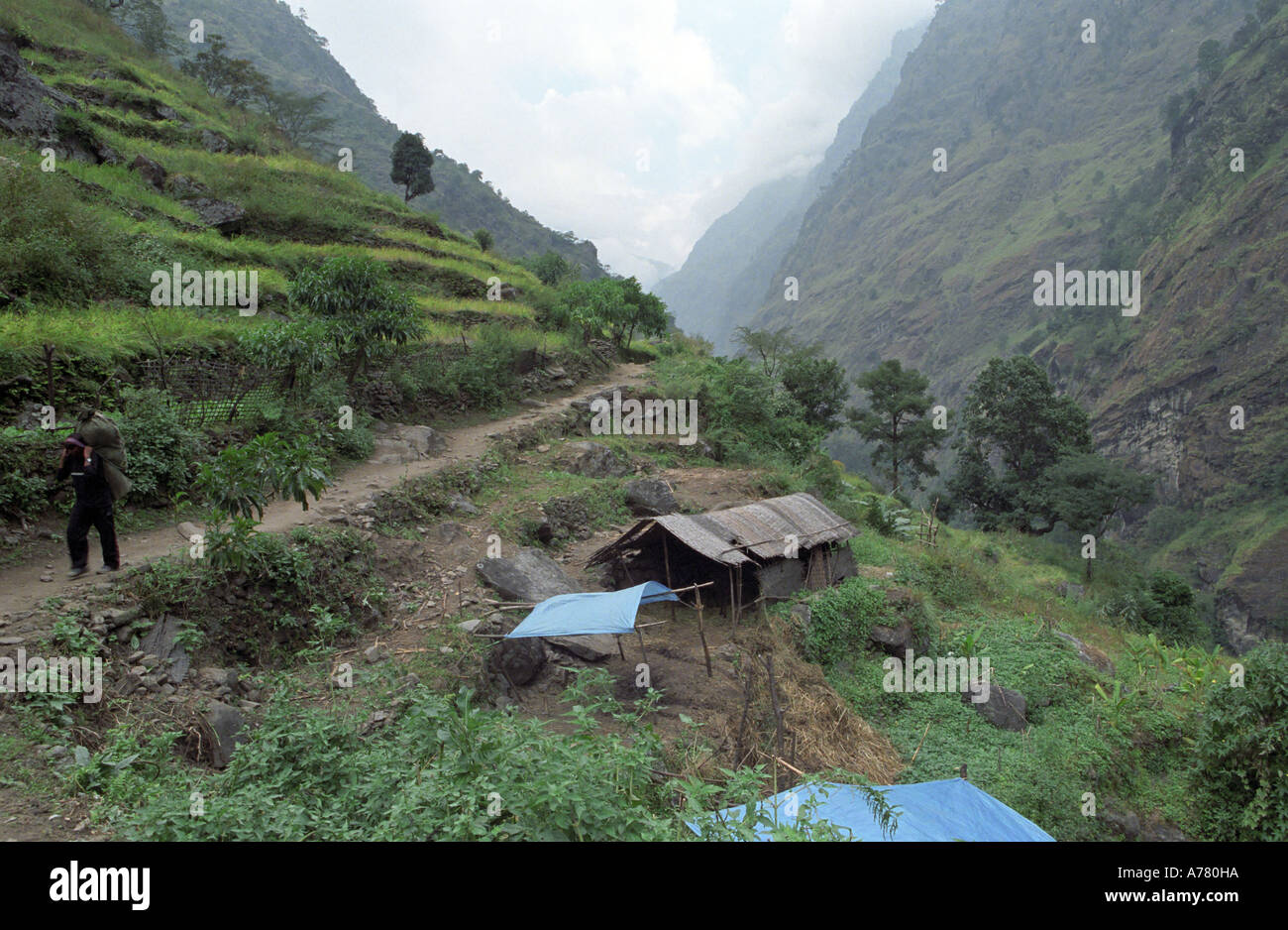 Malerische Marsyangdi Tal des Flusses in Jagat Umgebung Annapurna Region Nepal Stockfoto