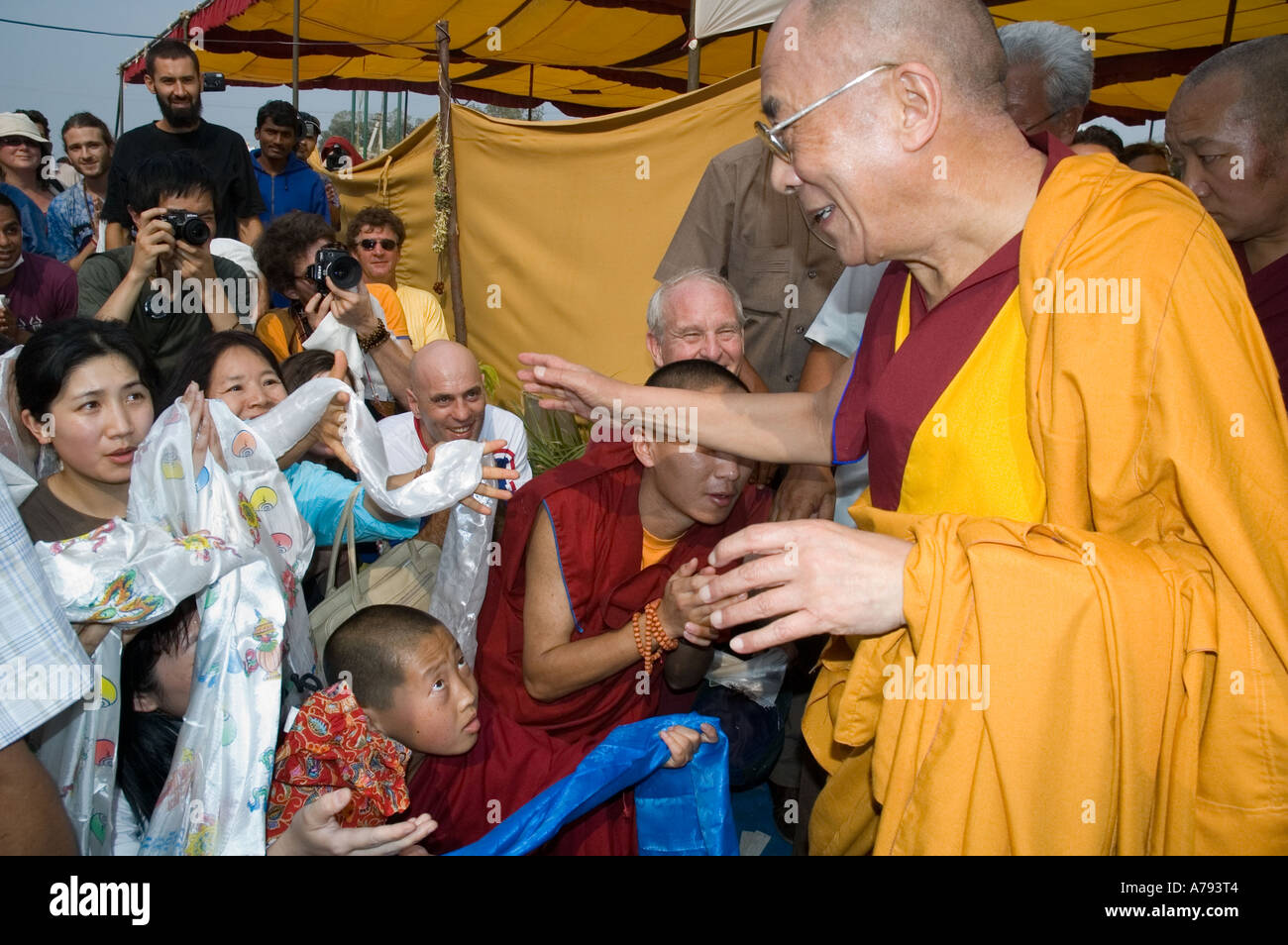 Dalai Lama trifft Westler Kalachakra-Zeremonie Amaravati Indien Stockfoto