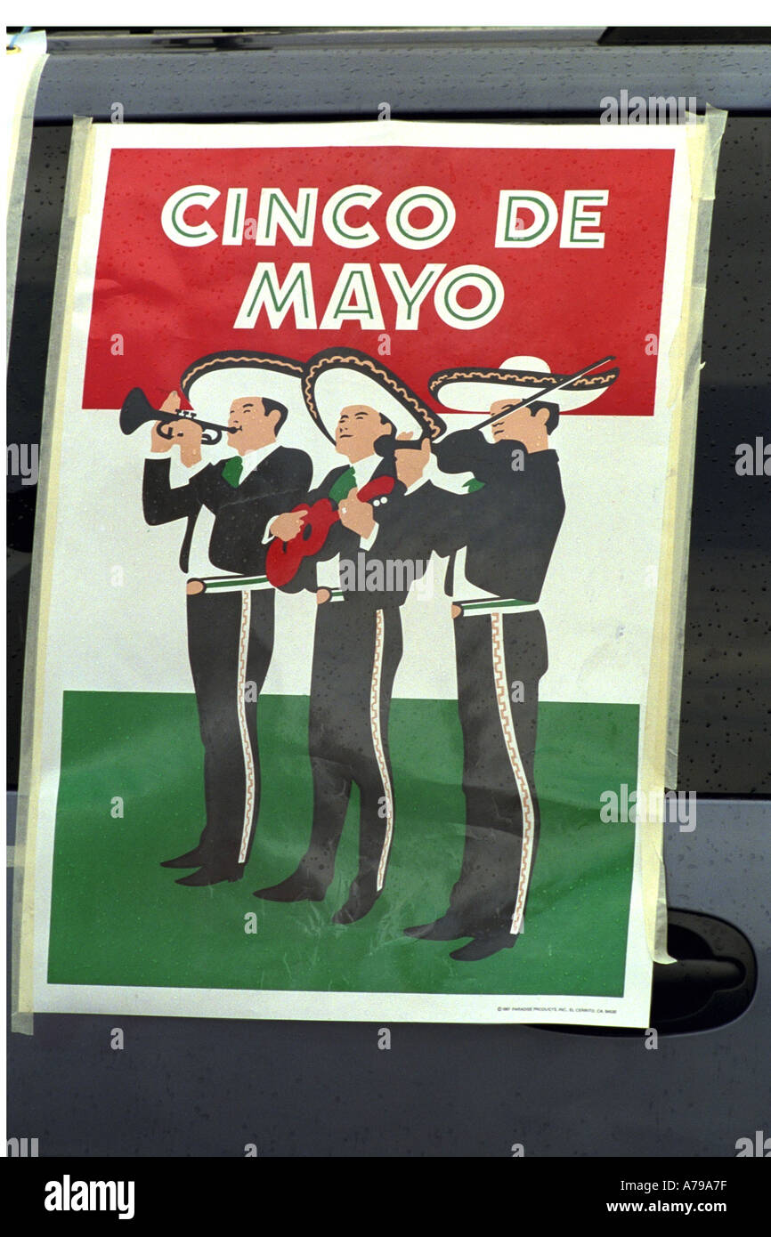 Mariachi-Band am Cinco De Mayo-Werbe-Plakat.  St Paul Minnesota USA Stockfoto