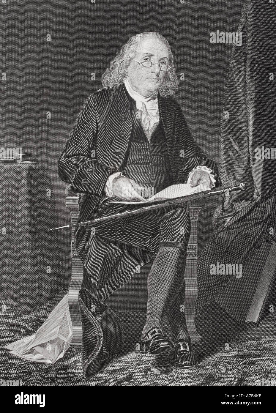Benjamin Franklin, 1706 - 1790. Amerikanischer Staatsmann, Philosoph, Wissenschaftler, Erfinder und Verleger. Stockfoto