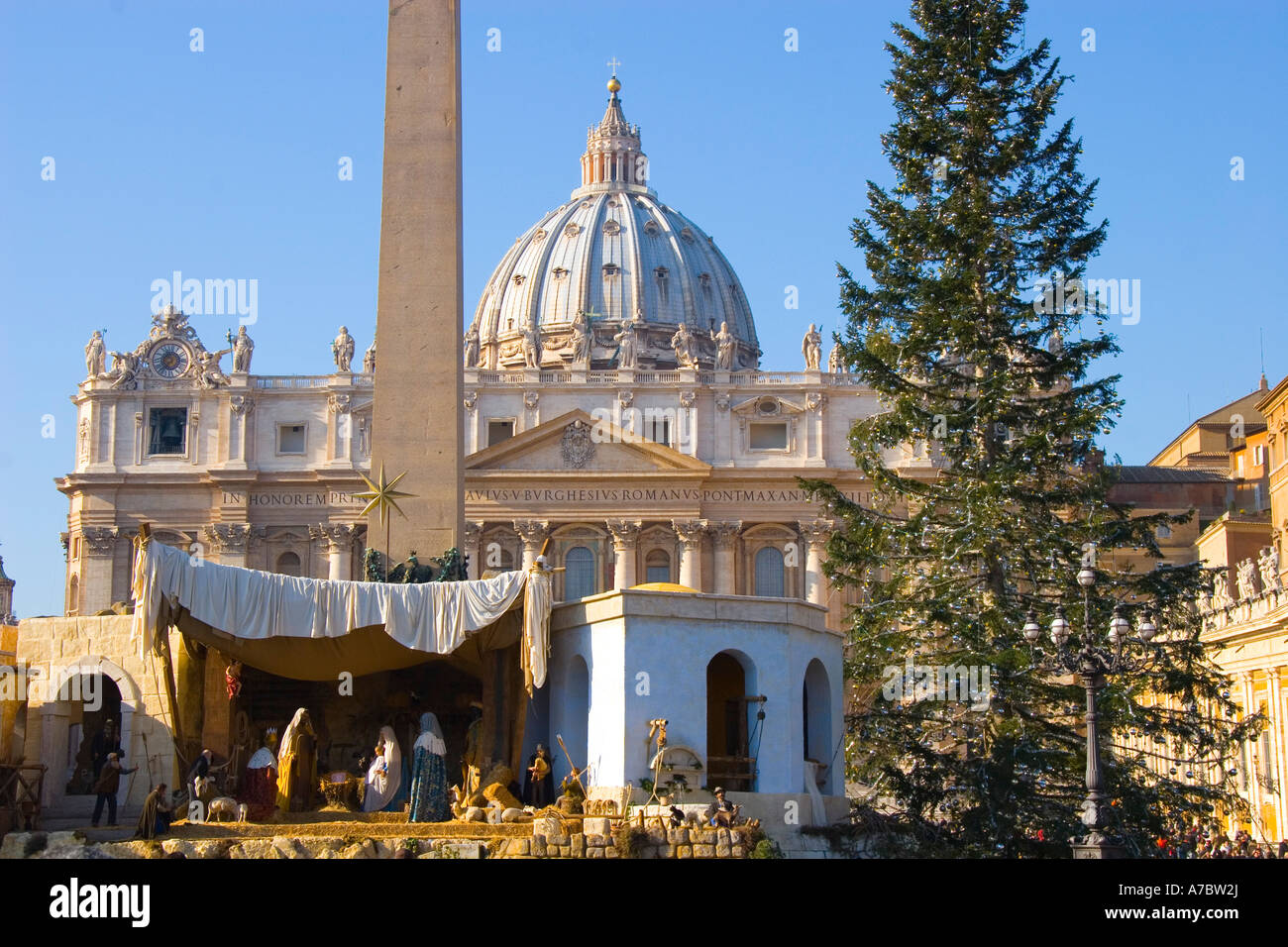 Rom, Piazza, San Pietro, Italien, Religion, katholisch, Baum, Weihnachten Vatikan, Krippe, Stern, Himmel, Spalte, Krippe Stockfoto