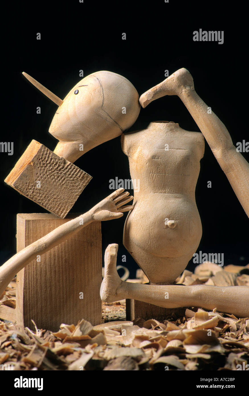 Stücke von Holz Puppe Stockfoto