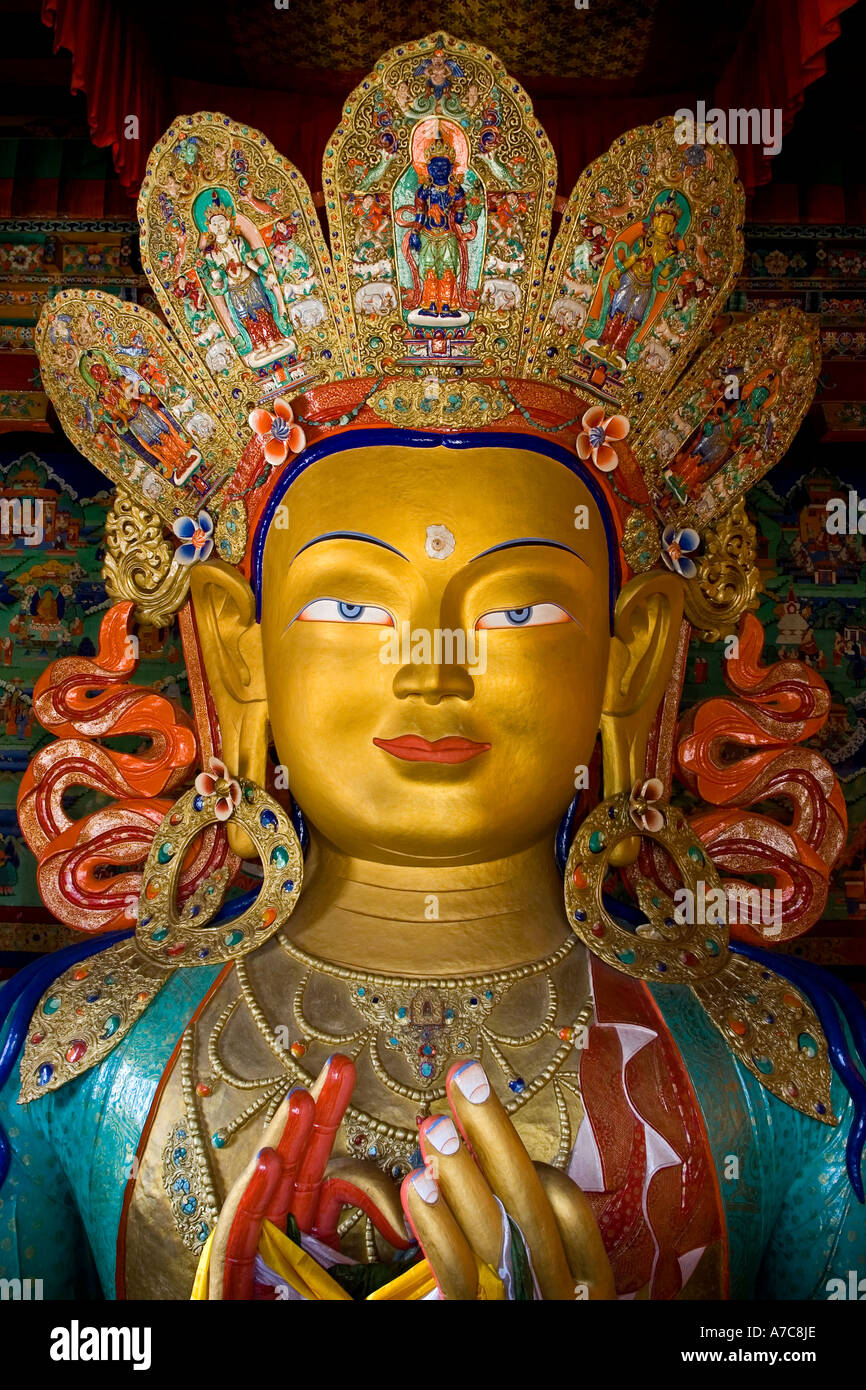 Detail des schönen massiven Buddha stehend innen Thikse Kloster Thikse Ladakh indischen Himalaya Stockfoto