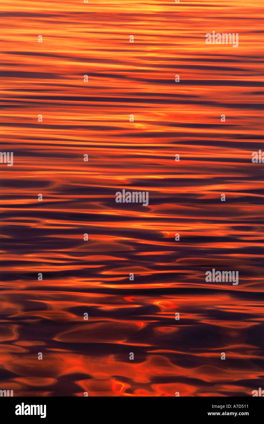 Meeresoberfläche durch Abendlicht rot lackiert Stockfoto