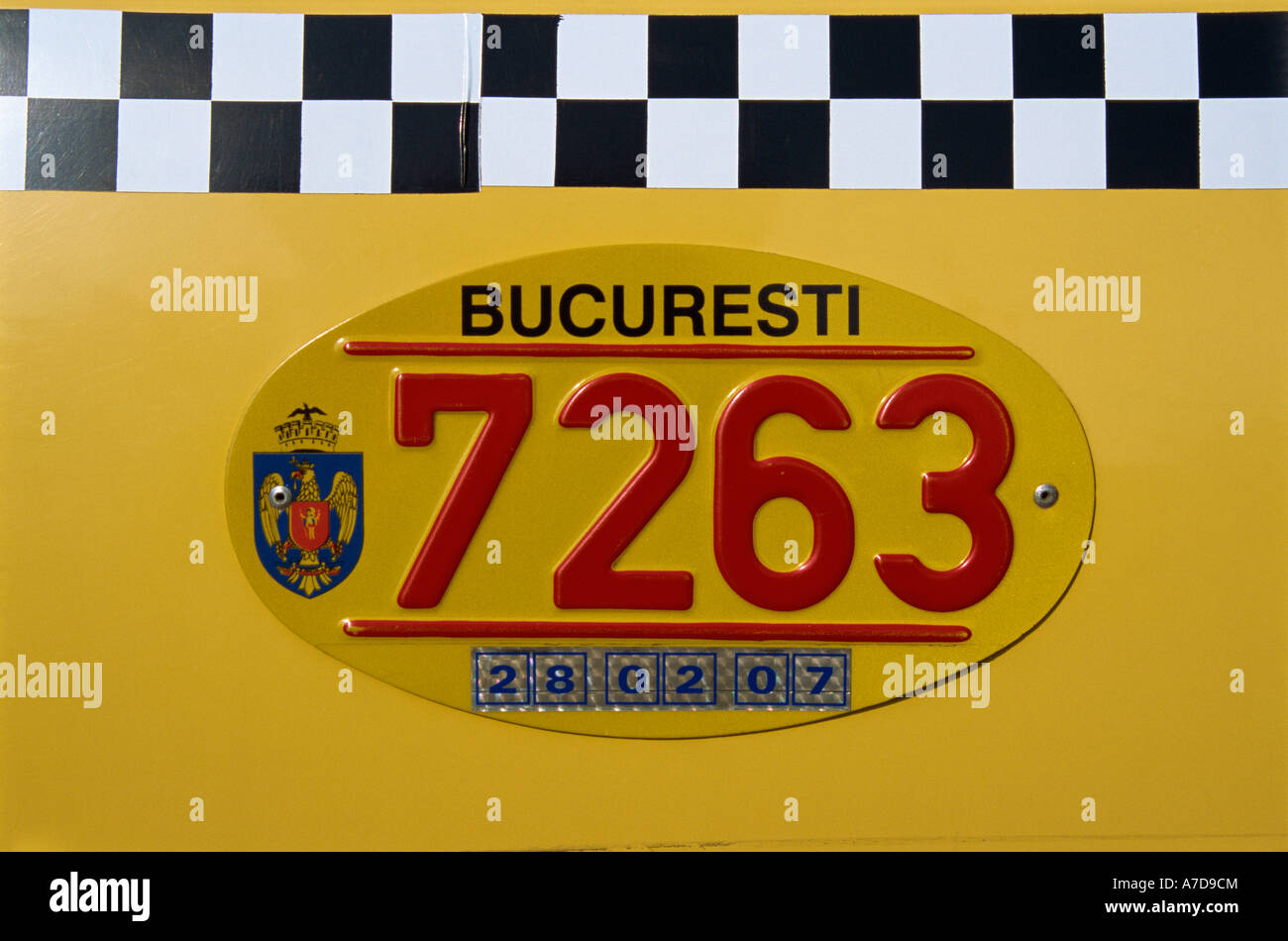 Bukarest, Fahrzeug-Nummer, Taxi, Wappen Stockfoto