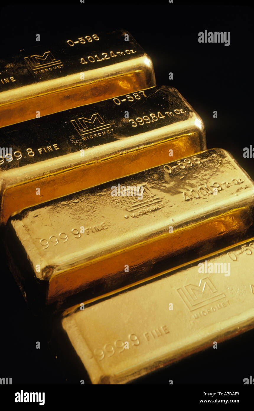 Bars von Goldbarren Gewicht Stempel in Feinunzen zeigen Stockfotografie -  Alamy