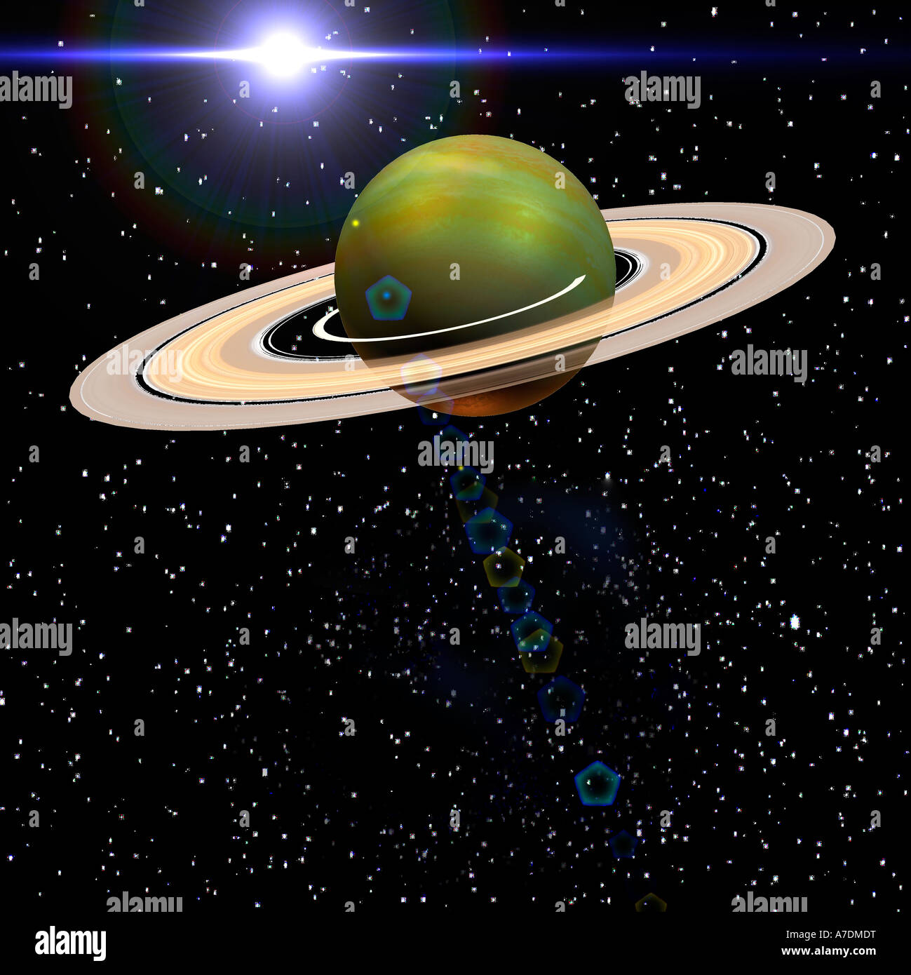 hellen fernen Stern und Saturn in einer sternenklaren Nachthimmel Stockfoto