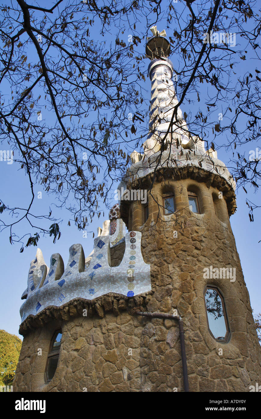 Torhaus am Eingang des Park Gueell, Spanien, Katalonia, Gueell Park, Barcelona Stockfoto