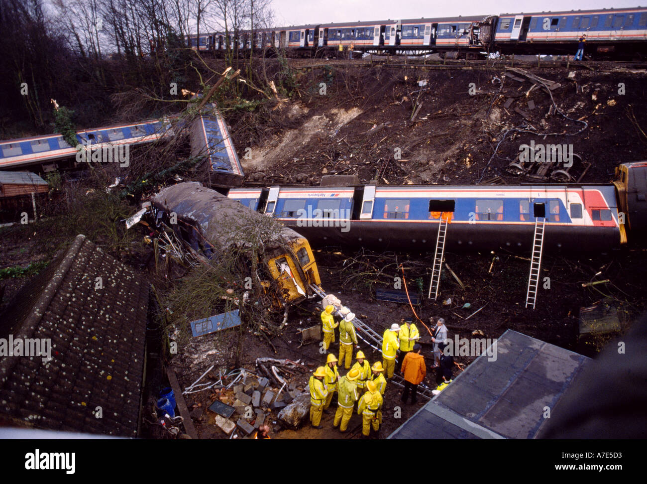 Das Zugunglück in Purley in Surrey England am 4. März 1989 sechs Menschen starben und achtzig wurden verletzt, als zwei Züge zusammengestoßen Stockfoto