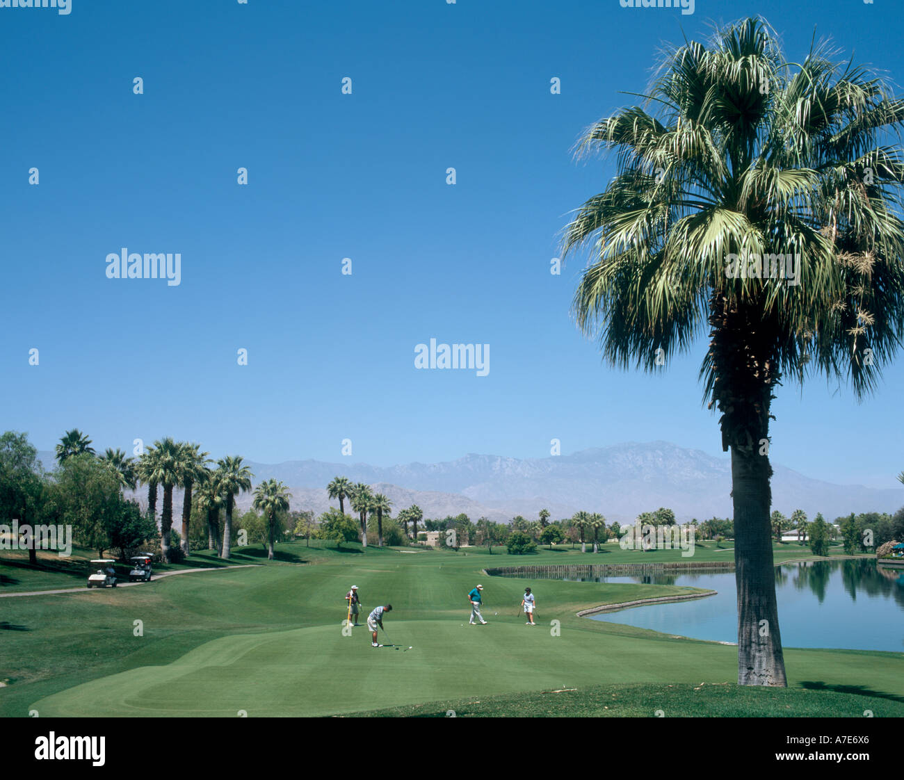 Golfplatz im Marriott Resort, Palm Springs, Kalifornien, USA Stockfoto