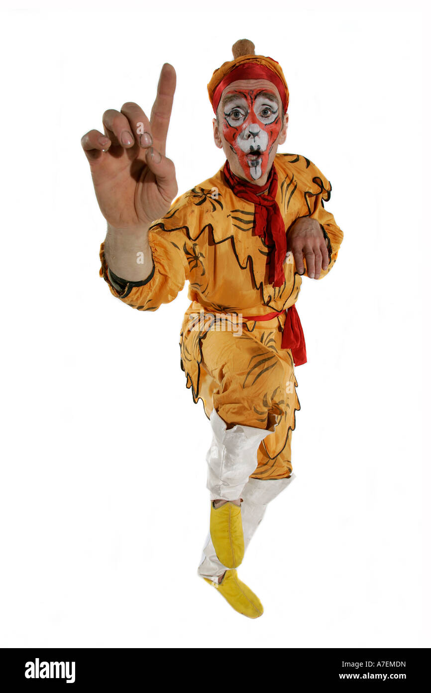 Make-up Gesicht Schauspieler MIME-Komiker Comedy Hut Farbe Kostüm Unterhaltung Stockfoto