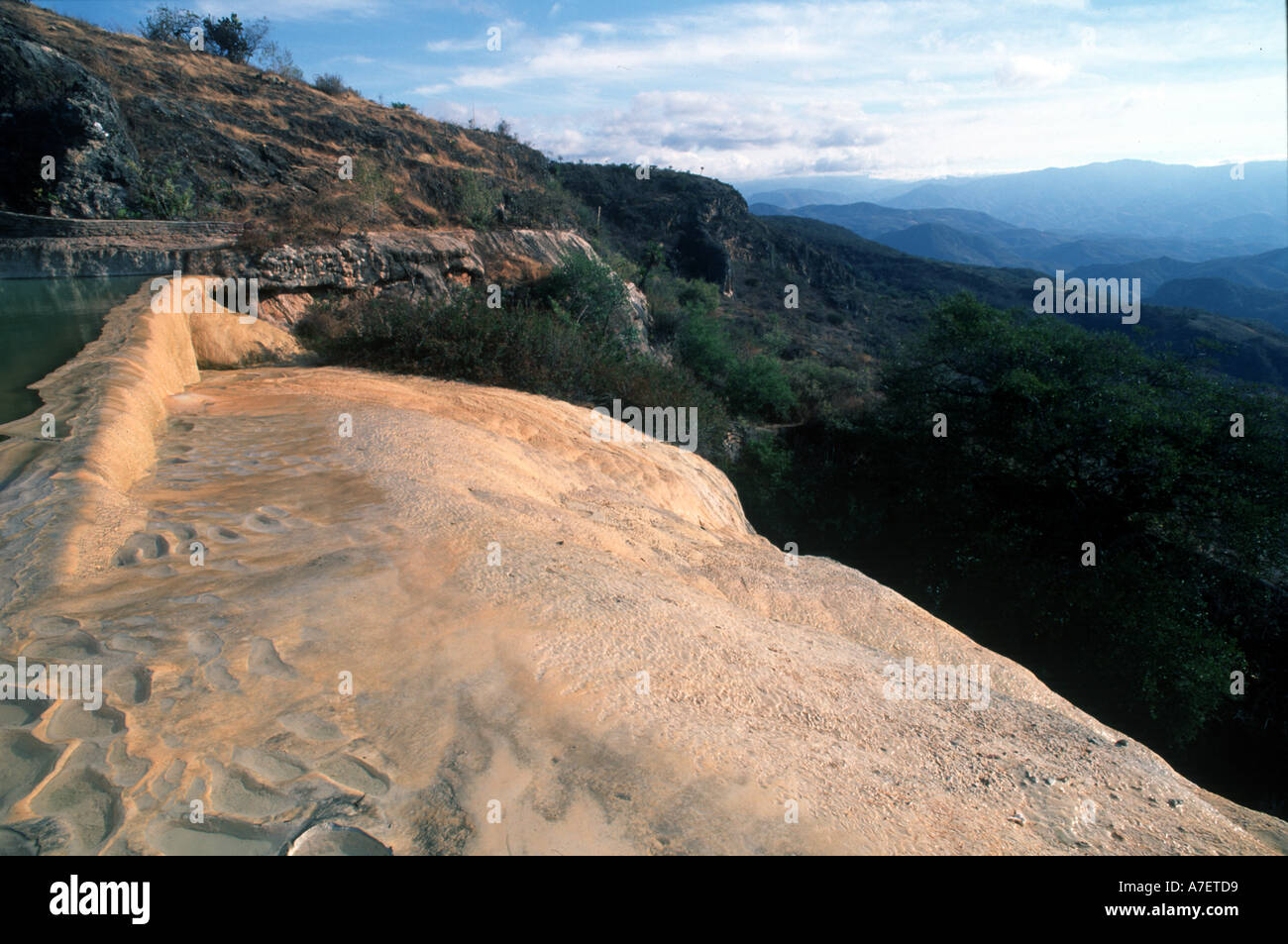 Nordamerika, Mexiko, Oaxaca, Hirve el Agua--das Wasser kocht, sind versteinerte Mineralien, die Pools bilden. Stockfoto