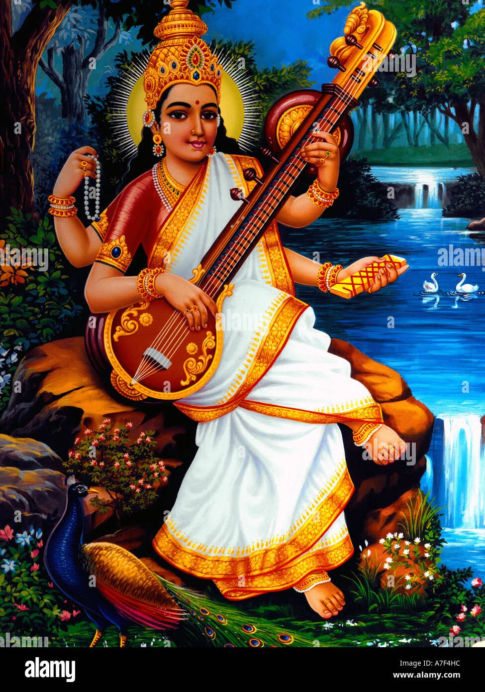 Saraswati HinduGöttin des Lernens Weisheit Musik und Kunst Stockfoto