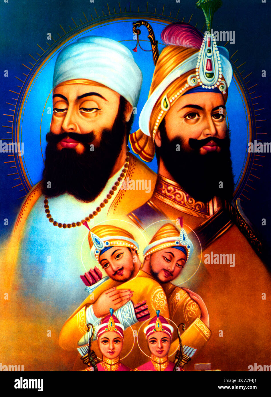 Zehnten Guru Govind Singh und Söhne Stockfoto