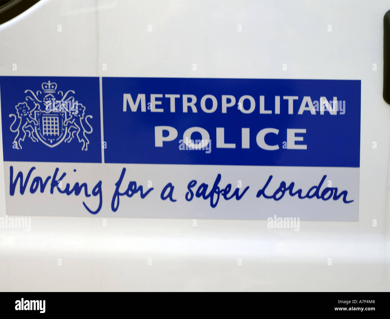 Metropolitan Police Zeichen für eine sicherere London Van arbeiten Stockfoto