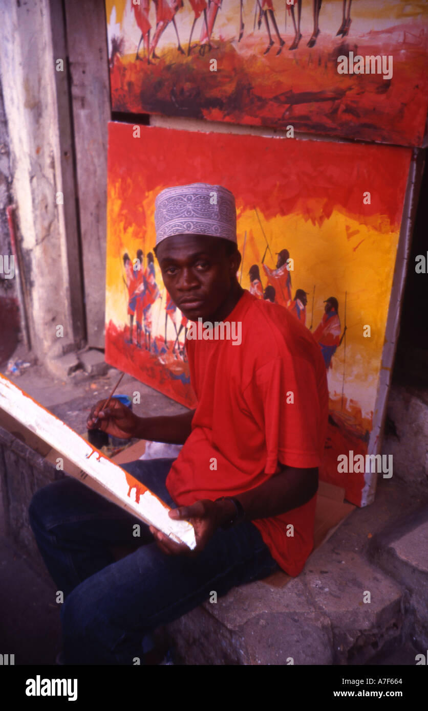 Zanzibar A Maler bei der Arbeit in Stone Town Stockfoto