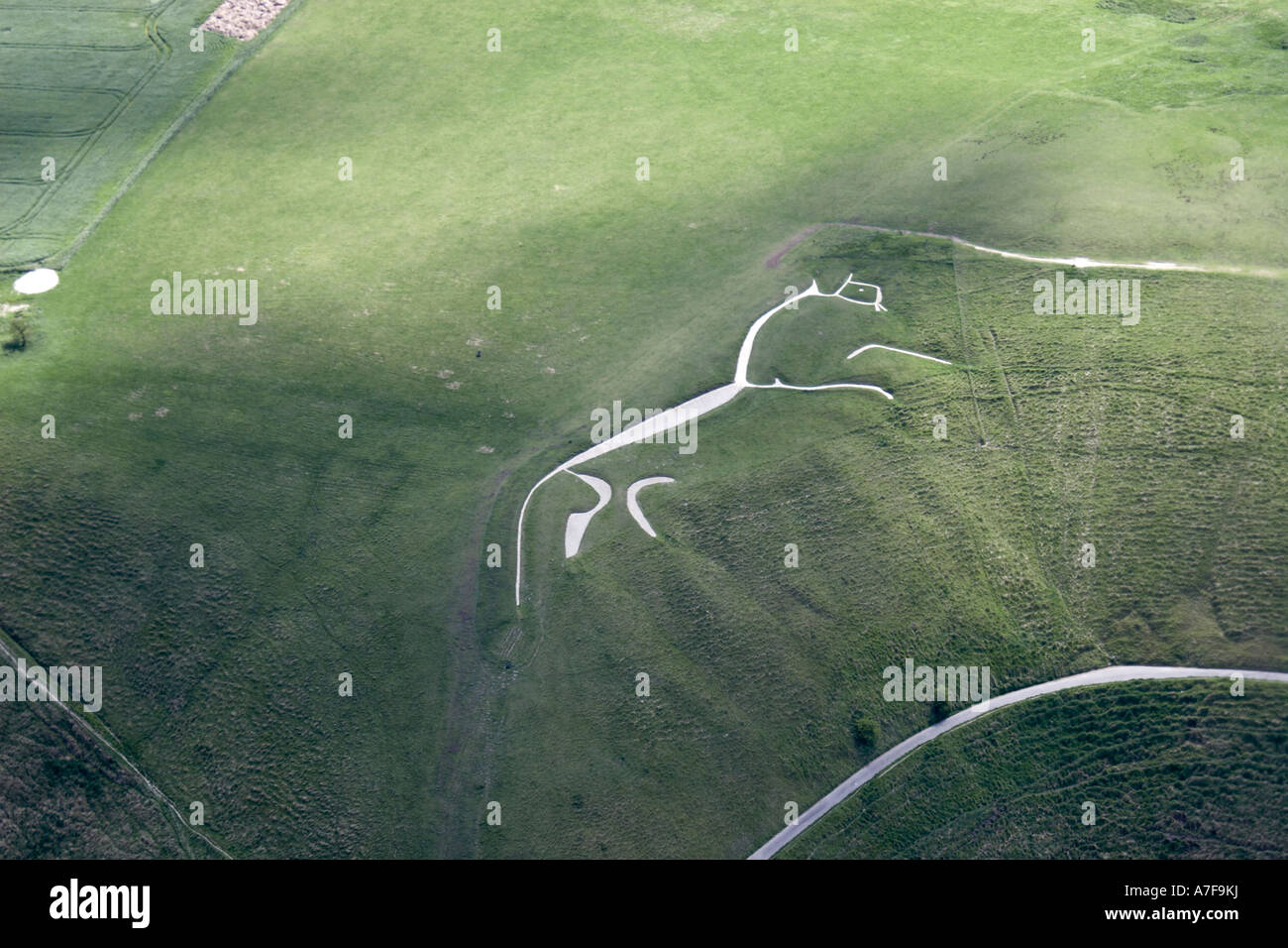 Hohen Niveau schräg Luftbild südlich von Uffington White Horse in Berkshire Downs in Uffington Oxfordshire England UK Stockfoto