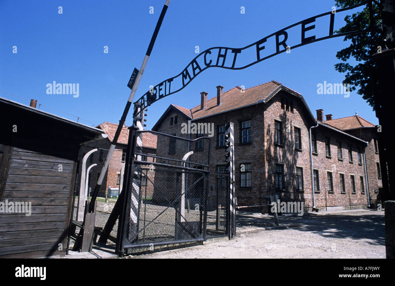Polen. Eingang zum KZ Auschwitz-Birkenau Stockfoto
